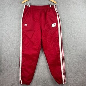 VTG 90s Adidas TEAM Wisconsin Badgers Nylon Lined Red Track Pants Men's Large